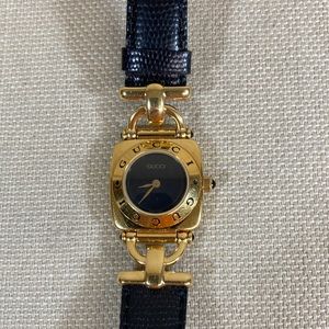 GUCCI 6300L SERIES YELLOW GOLD-TONE LIZARD SKIN BAND WATCH OKPM-06-100
